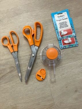 Quilting and Tools - Fiskars Scissors, Sharpener, Circle Cutter, Finger Guard